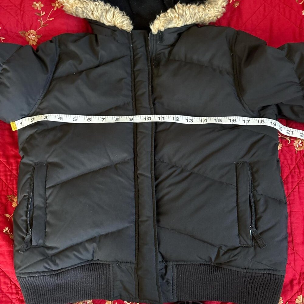 Black vintage old navy puffer jacket with hood and tan faux fur lining puffer - Picture 3 of 5